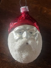Antique West Germany Santa Mica Ornament Glass Christmas 3” picture