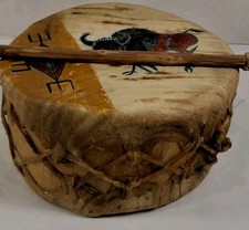 **AWESOME OLD VINTAGE NATIVE AMERICAN BUFFALO HIDE DRUM SONJA HOLY EAGLE 11x6 * picture