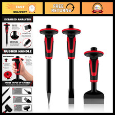 3Pcs Heavy Duty Masonry Chisel Set with Hand Guard - Stone & Rock Tools for Brea picture