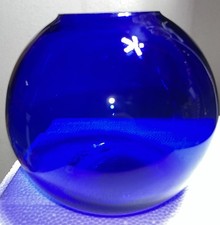 Cobalt Blue Glass Ball Vase - Stunning Mid-Century Vintage Piece - Unmarked picture