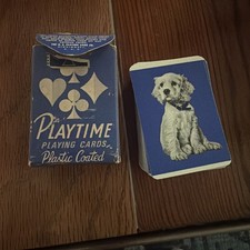 Vintage 1970s Playtime Dog Puppy Playing Cards Complete 54 Card Deck USPCC Box picture