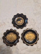 Vintage Greek Porcelain Miniature Plates Set of 3 Black 24K Gold Handmade Greece picture
