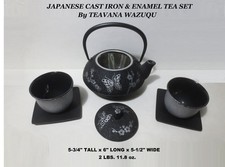 LOW PRICE BUTTERFLY CHERRY BLOSSOM WUZUQU TEAVANA TEA SET CAST IRON ENAMEL JAPAN picture