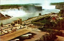 General View Niagara Falls Canada Busses Cars Buildings Mist Postcard Unused UNP picture