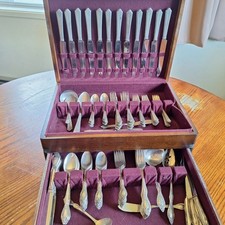 Vintage Flatware Set w Case Assorted 116pcs Oneida Rogers Silver Plate picture