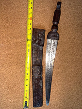 Antique African Shona Banga Dagger Knife Ornate Etched Blade Scabbard 255 picture