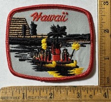 Vintage Hawaii Outrigger Canoe Ceremony Iron On Patch State Travel Souvenir picture