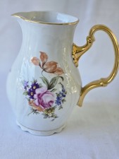 VTG Bernadotte Porcelain Pitcher Vase Czech Meissen Rose  Gold Handle 7