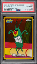 Topps 2025 Chrome SpongeBob Plankton Gold Refractor 34/50 PSA 10 #29 picture