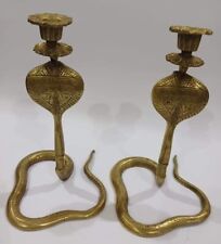 2pcs vintage candlestick brass copper decor cobra snake candelabra holder craved picture