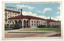 Cheyenne Wyoming CB&Q Burlington Bus & Railroad Depot Plains Hotel c. 1940s picture