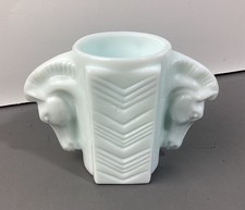 Vintage 1930s Art Deco Macbeth Evans Double Horse Head Milk Glass Vase picture