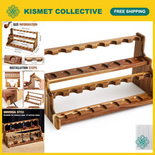 Acacia Wood Pipe Stand Holder for 16 Pipes - 2 Tier Display Rack, Organizer picture