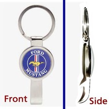 retro Ford Mustang Pennant or Keychain silver tone secret bottle opener picture