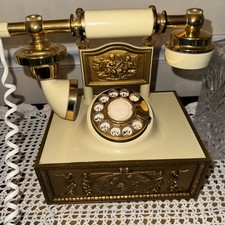 VTG Deco-Tel Rotary Dial Phone Gold Ornate Victorian Regency Style picture