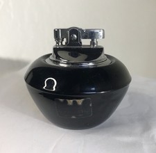 VINTAGE VIKING GLASS TABLE LIGHTER EBONY BLACK W/LABEL picture