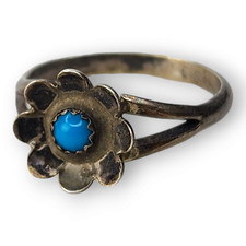 Vintage Native American Navajo Sterling Silver Turquoise Flower Ring SZ 3.25 picture