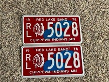1978 RED LAKE BAND CHIPPEWA INDIANS TRIBAL LICENSE PLATE SET MINNESOTA RL 5028 picture