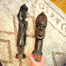 Pair Vintage African Hand Carved  Incised Maker Marks Kenya/Tanzania Style picture