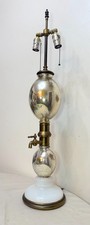 Large antique mercury glass brass seltzer siphon bulbous round bottle table lamp picture