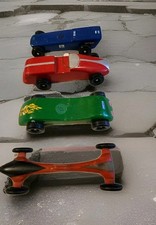 4 Vtg Pinewood Derby Custom Race Cars - Handcrafted from Wood - Cub/Boy Scouts  picture