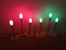 Set 2 Vtg Christmas Window Electric Plastic 3 Drip Light Candles Candelabra Noma picture