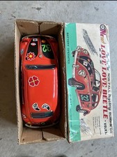 Vintage Taiyo New Love Love Beetle Battery Operated Tin Toy Car in Box picture
