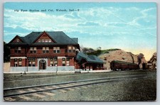 Wabash Indiana Big Four Station Railroad Depot Train As-Is Postcard picture