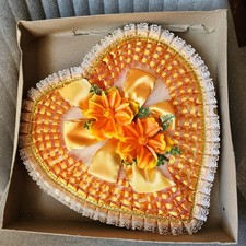Vintage 70s Whitman's Chocolate Lace Floral Orange 13in. Large Heart Box 0581 picture