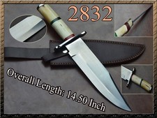 Custom Handmade D2 steel hunting bowie knife camel bone handle&Leather sheath picture