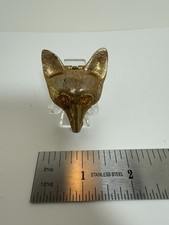 Vintage goldtone Fox head with rhinestone eyes on both sides trinket box RARE464 picture