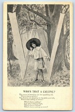 c1910's Large Letter W Alphabet Woman Who's That Calling Antique Posted Postcard picture