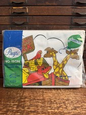 New Vintage Noah’s Ark Pacific Flat Twin Sheet NIP No-Iron Psychedelic Vtg Kids picture