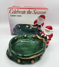 Vtg Celebrate the Season Santa Ceramic Candy Dish w/ Open Box picture