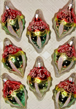 Lot Modern Vintage Glass Snow Cap Glittered DROP Christmas Ornaments Romania picture