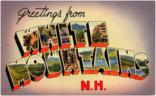 Greetings from White Mountains New Hampshire 1940s Large Letter Linen Postcard picture