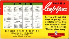Vintage 1948 Timken Bearings Leap Year Calendar Ink Blotter Seattle WA picture
