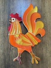 Vtg 1970s Wondermold Lucite Rooster Wall Plaque MCM Orange Yellow Red  - 18