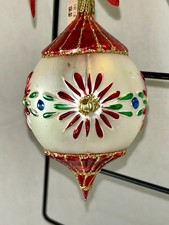 VTG 1987 Bloomingdale’s Germany Blown Glass Ornament Red White Gold 5” picture