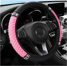 Pink Bling Soft Leather Steering Wheel Cover 15In Rhinestones Elastic Sparkly picture