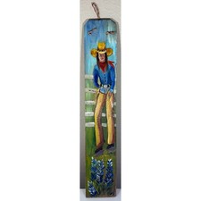 Hand Painted Western Cowgirl Wood Plaque Bluebonnet Americana Southwest Decor picture