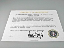 Certificate of Appreciation President Donald J. Trump Replacement certificate  picture
