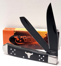 Cattleman's Cutlery Black Angus Delrin Handles 2 Blade Trapper Pocket Knife EDC picture