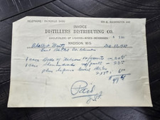 1933 Distillers Distributing Co Whiskey Madison Wisconsin Receipt Billhead picture