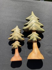 2 Vintage Die BUNTSPECHTE Hand Carved & Painted Pine Wood Trees Germany Signed picture