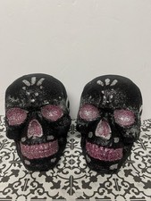 Day of the Dead Halloween Black Silver Pink Sparkle Glitter Sugar Skull NEW picture