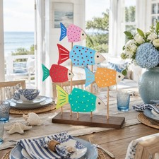 Wooden Fish Decor for Home Colorful Shoal of Fish Figurine picture