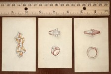 Lot of Three Hand Painted Jewelry Designs, 1940s picture