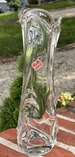 VTG RARE Viking Tundra Swung Vase In CRYSTAL Nubs Original Label MCM 11.5” Tall picture