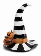 Black & White Striped Witch Hat Halloween Décor McKenzie Inspired Tabletop New  picture